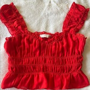 Astr Red Ruffled Blouse